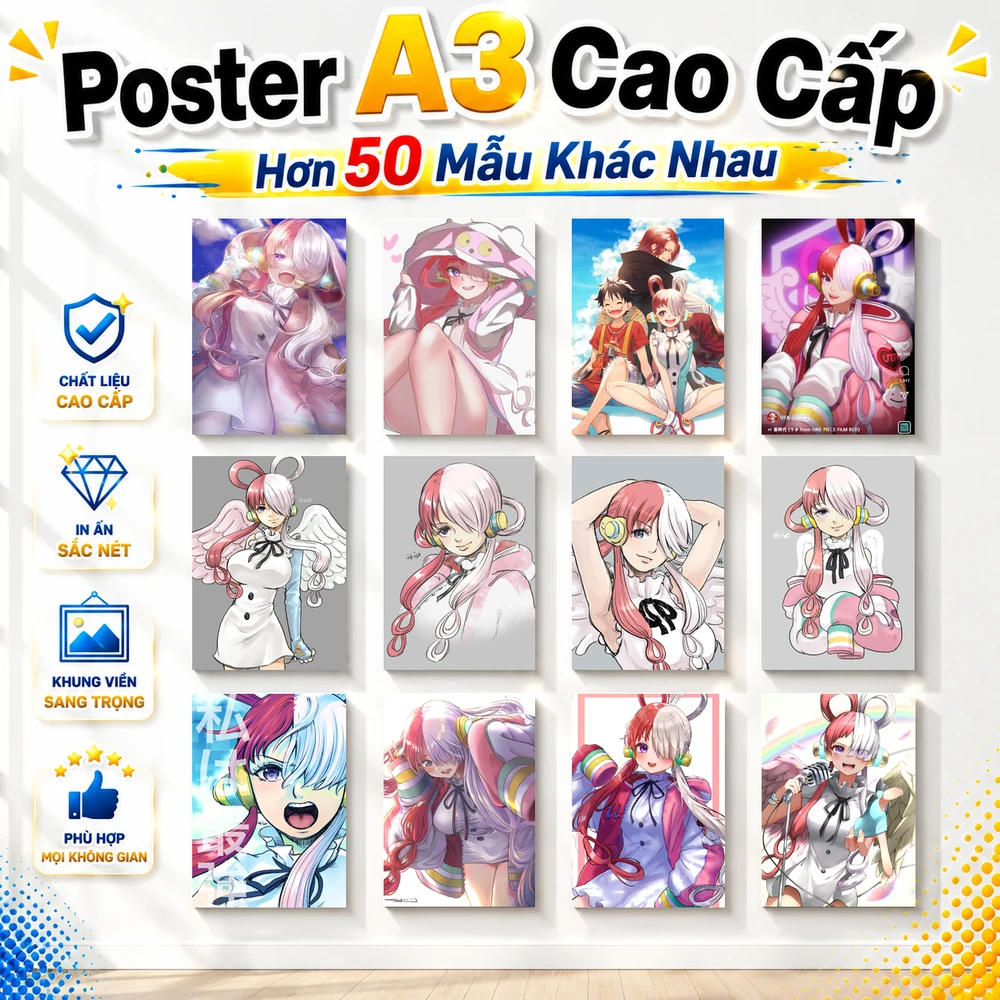 Poster A3 Uta Anime Manga One Piece RED Bền Đẹp Có Cán Màng Bóng Bề Mặt