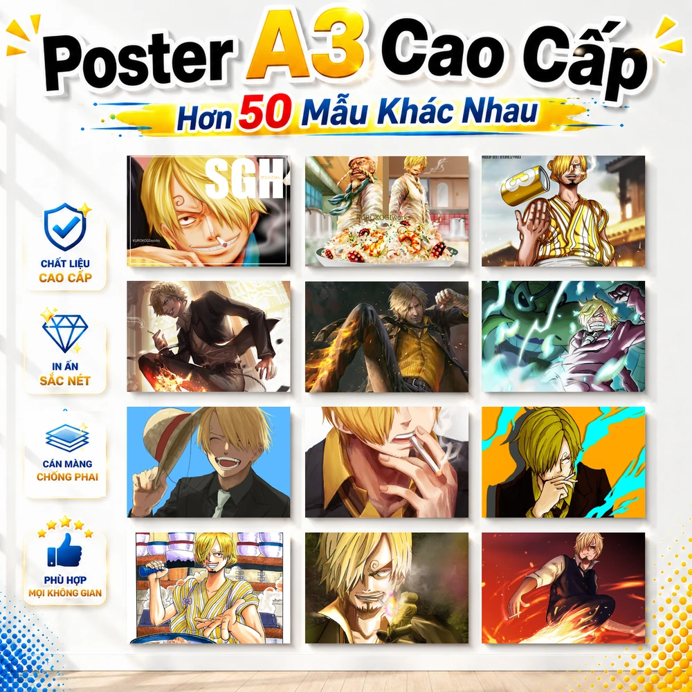 Poster A3 Vinsmoke Sanji Anime Manga One piece Bền Đẹp Có Cán Màng Bóng Bề Mặt