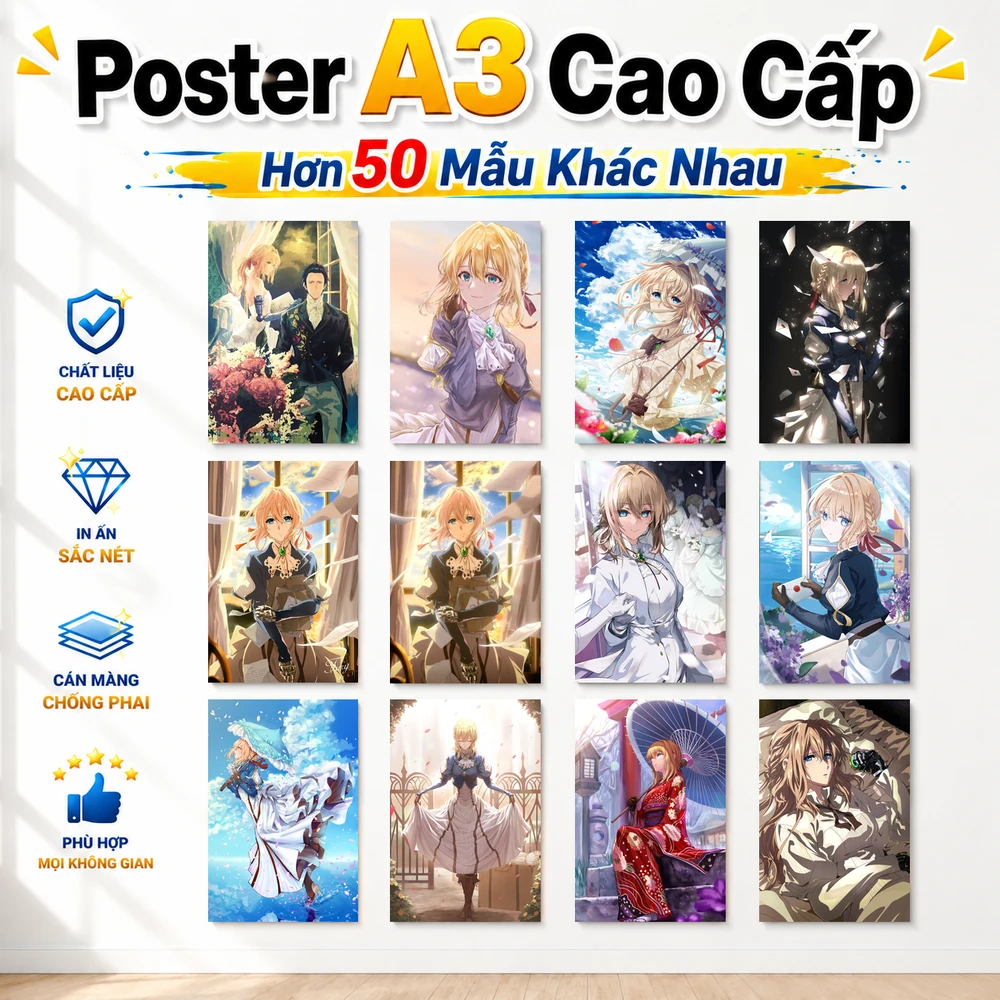 Poster A3 Violet Anime LightNovel Violet Evergarden Bền Đẹp Có Cán Màng Bóng Bề Mặt