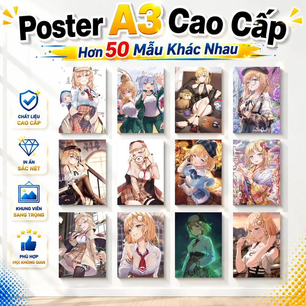 Poster A3 Watson Amelia Nhân Vật IDOL Hololive Bền Đẹp Có Cán Màng Bóng Bề Mặt