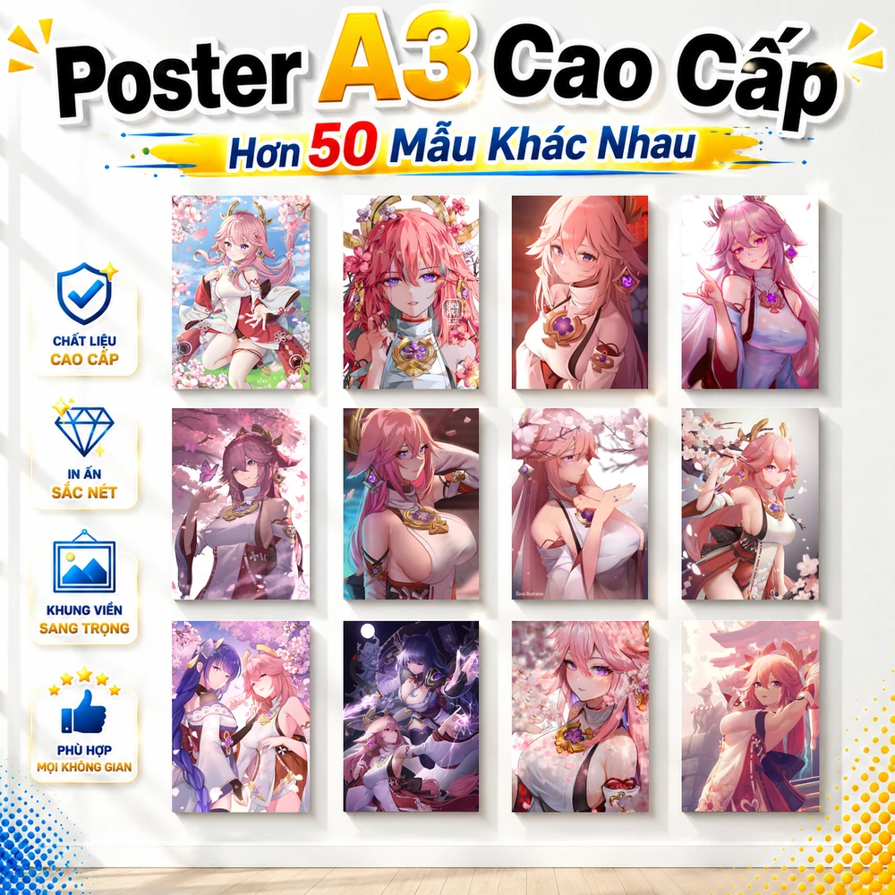 Poster A3 Yae Miko1 Game Genshin Impact Bền Đẹp Có Cán Màng Bóng Bề Mặt