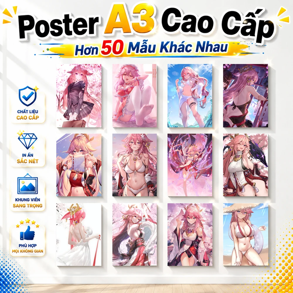 Poster A3 Yae Miko2 Game Genshin Impact Bền Đẹp Có Cán Màng Bóng Bề Mặt