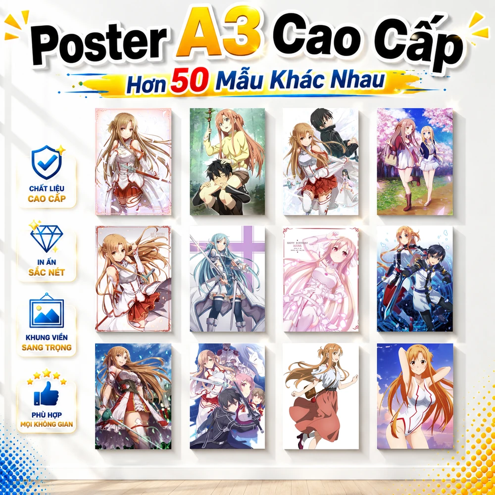 Poster A3 Yuuki Asuna1 Anime Manga LightNovel Sword Art Online Bền Đẹp Có Cán Màng Bóng Bề Mặt
