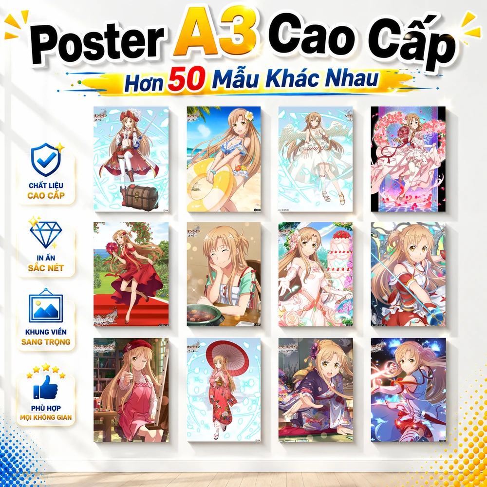 Poster A3 Yuuki Asuna2 Anime Manga LightNovel Sword Art Online Bền Đẹp Có Cán Màng Bóng Bề Mặt
