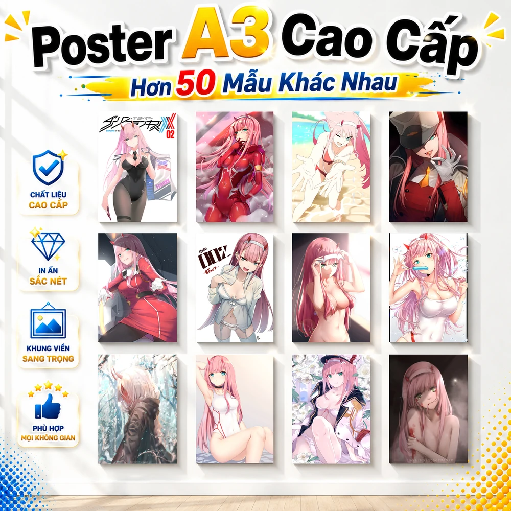 Poster A3 Zero Two Anime Zero Two Bền Đẹp Có Cán Màng Bóng Bề Mặt